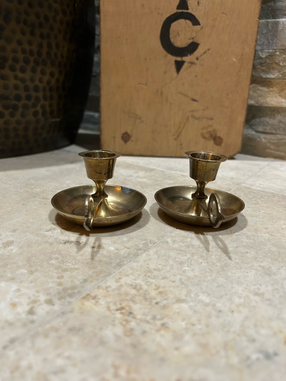 Pair of Vintage Brass Chamber stick Candle Holders - Picture 6 of 15